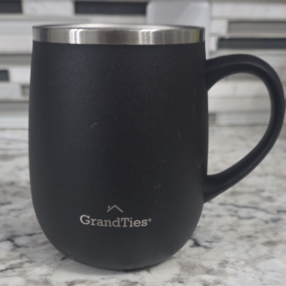 GrandTies Black Stainless Steel Mug, 16oz, hot drinks, coffee/hot chocolate/tea.